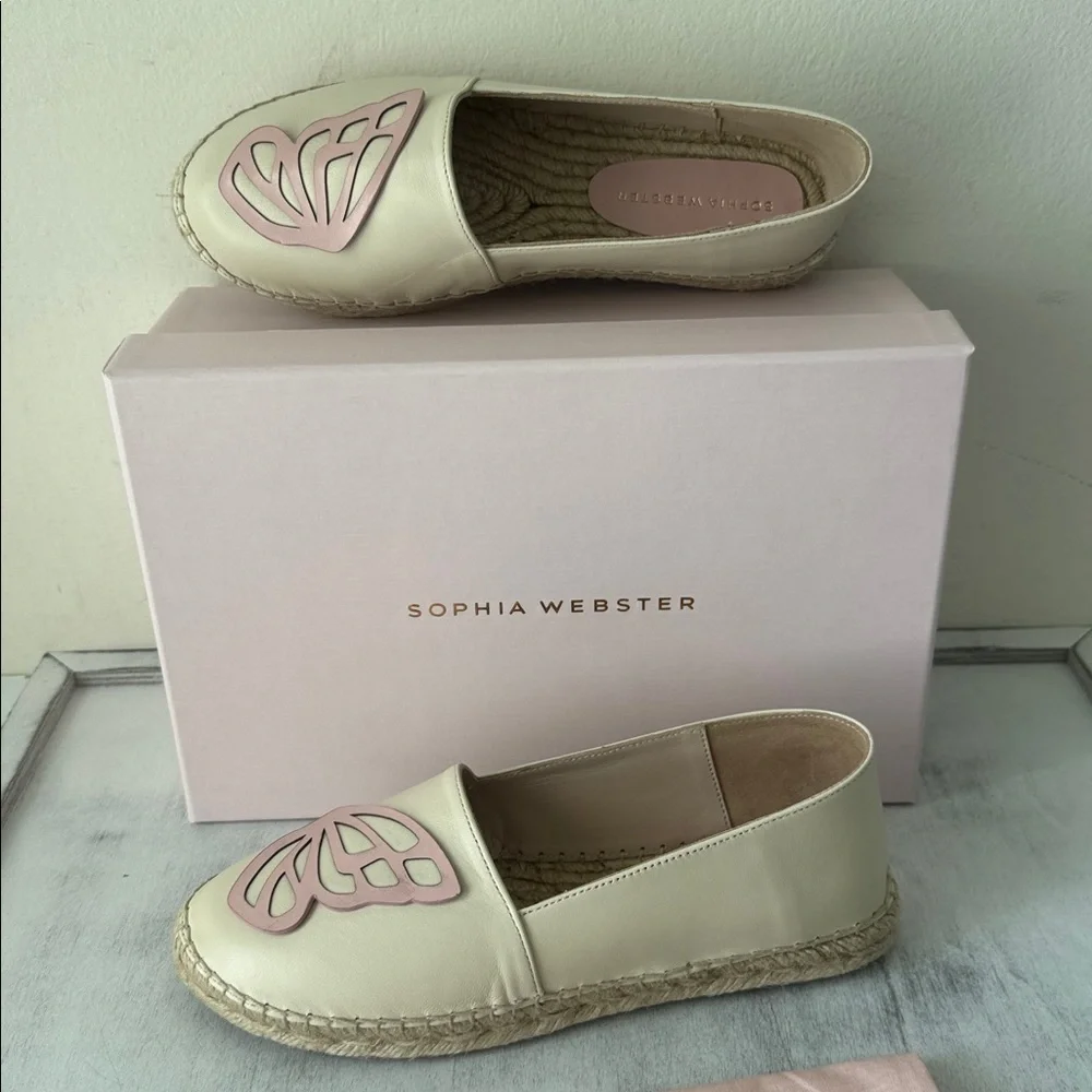 Sophia Webster Leather Butterfly Espadrilles Heirloom Rose Cream Sz.39.5 EU